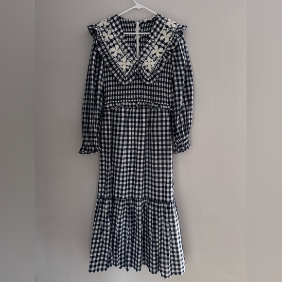 NWOT SEA Gingham Smocked Ruffle Collar Cottagecore Maxi Dress Size XS - Picture 6 of 9